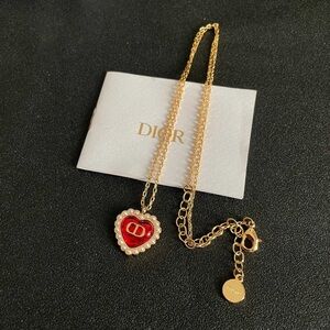 Dior CD Heart Necklace, Gold | Pearl Details